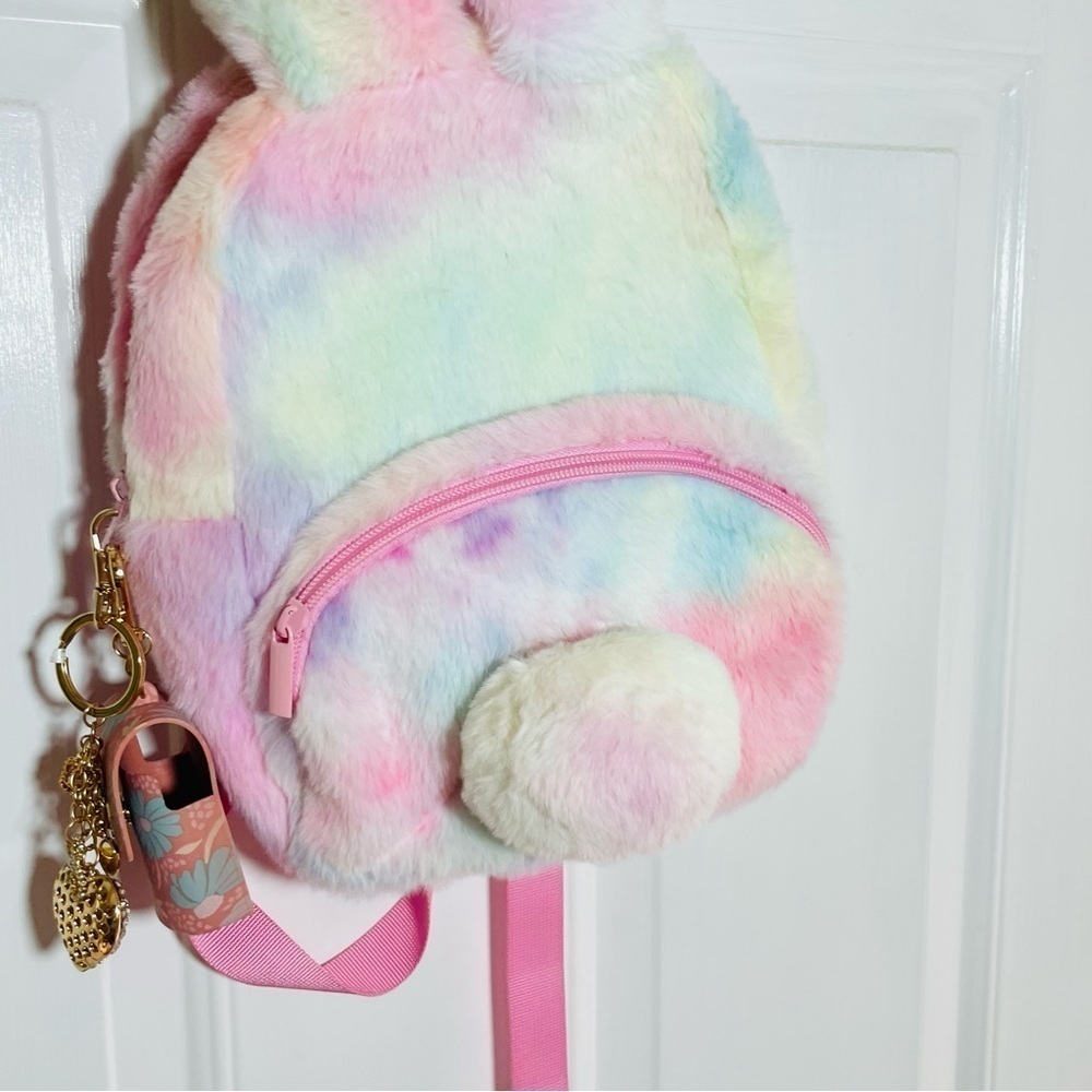 Claire’s Rainbow Bunny Plush Mini Backpack – Pastel Fuzzy Kids Bag NWT - Picture 6 of 11
